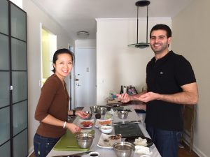 Julia Zhang and Davis Ward at a sushi-making class.